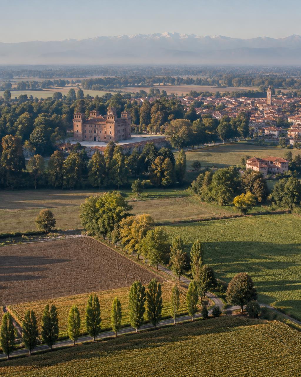 Veduta di Racconigi e della pianura piemontese